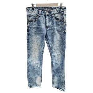 CJ Black Mens Relaxed Straight Acid Wash Distressed Blue Denim Jeans 30x32